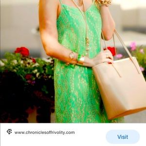 Lily Pulitzer Dress. Sea foam green w’gold accents.  Spaghetti straps  v back.
